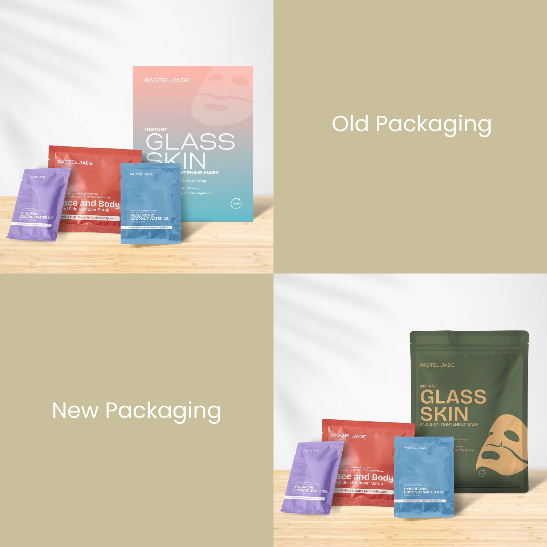 Instant Glass Skin facial kit (1 scrub trial sachet, 2 trial gel sachets, 1 glass skin mask)