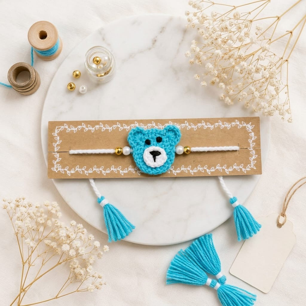 Crochet Blue Teddy Bear Rakhi