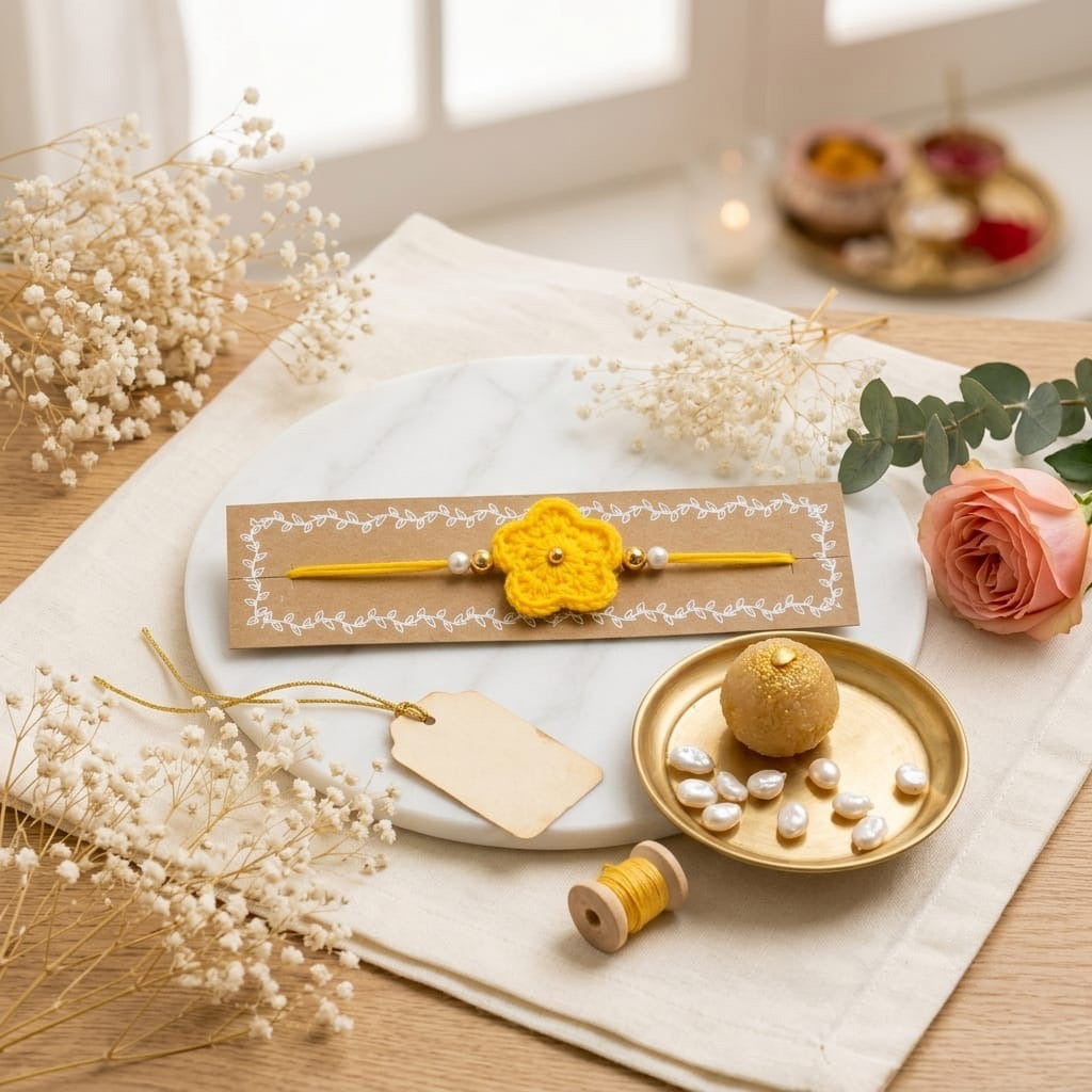 Crochet Yellow Flower Rakhi