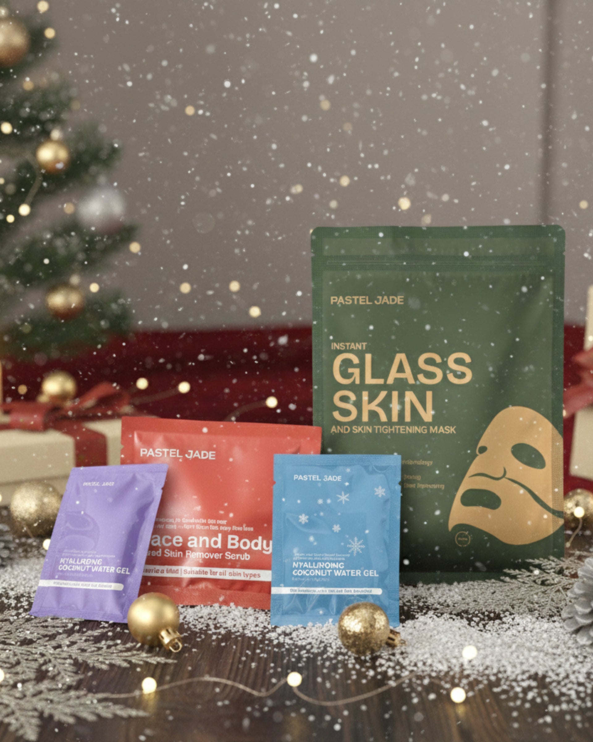 Instant Glass Skin facial kit (1 scrub trial sachet, 2 trial gel sachets, 1 glass skin mask)