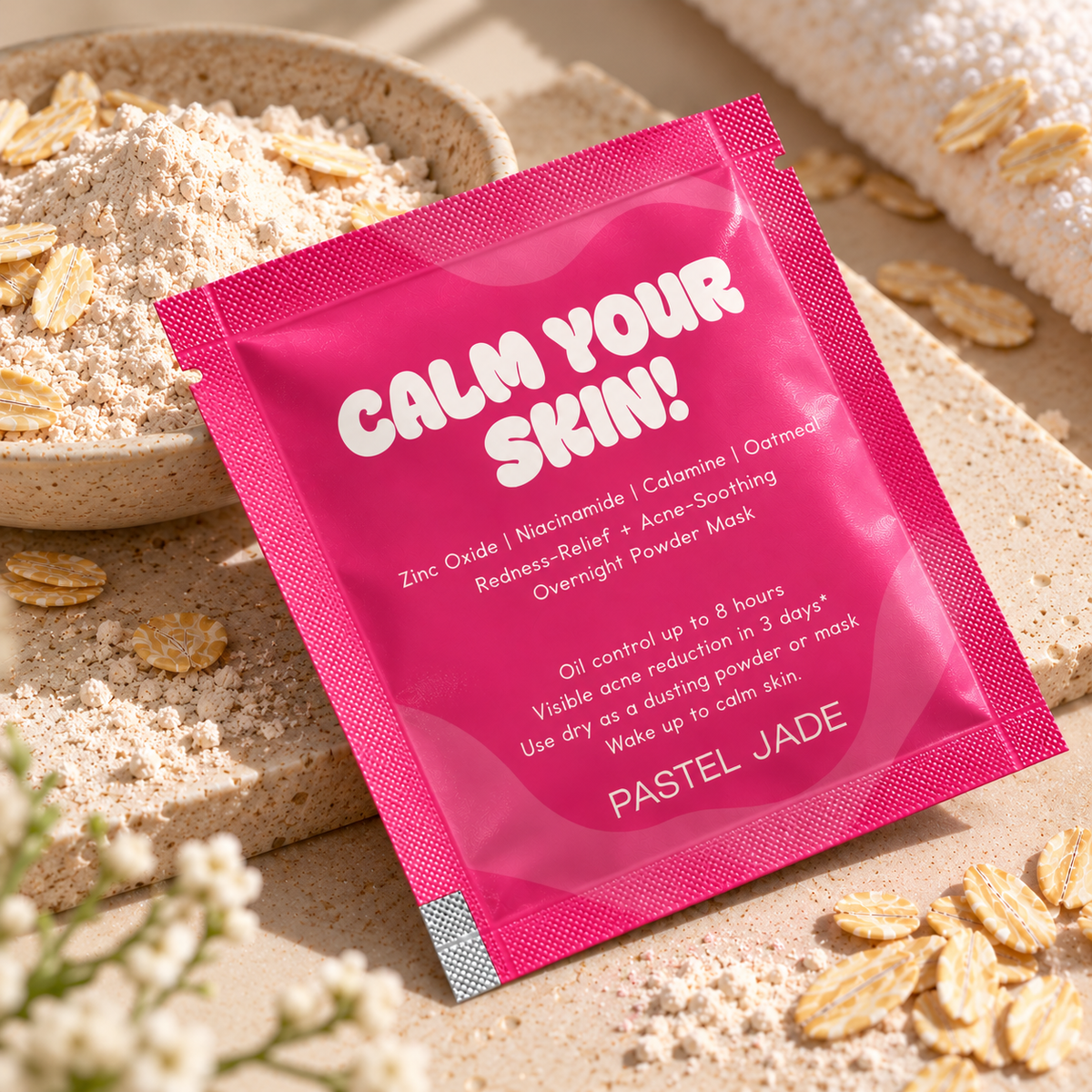 Calm Your Skin! Targets acne, redness, pigmentation, oiliness, dry patches, sensitivity, flare-ups & barrier damage — for all skin types that are prone to breakouts.
