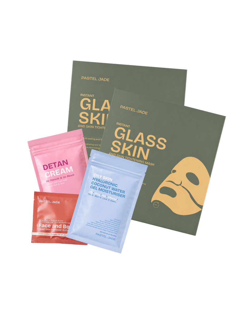 Shaddi Wala combo – 2 Glass Skin Mask, 1 Detan Cream, 1 Hyaluronic Gel & 1 Face-Body Scrub